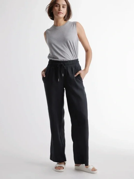 Quince- Women's Linen Pants - Black - Picture 2 of 3